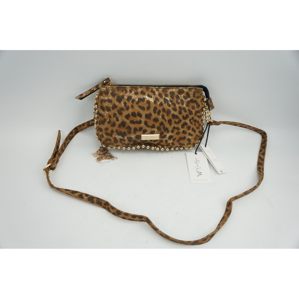 Jessica Simpson Roxie Crossbody Bag Leopard Print Gold Stud Butterfly Charm New